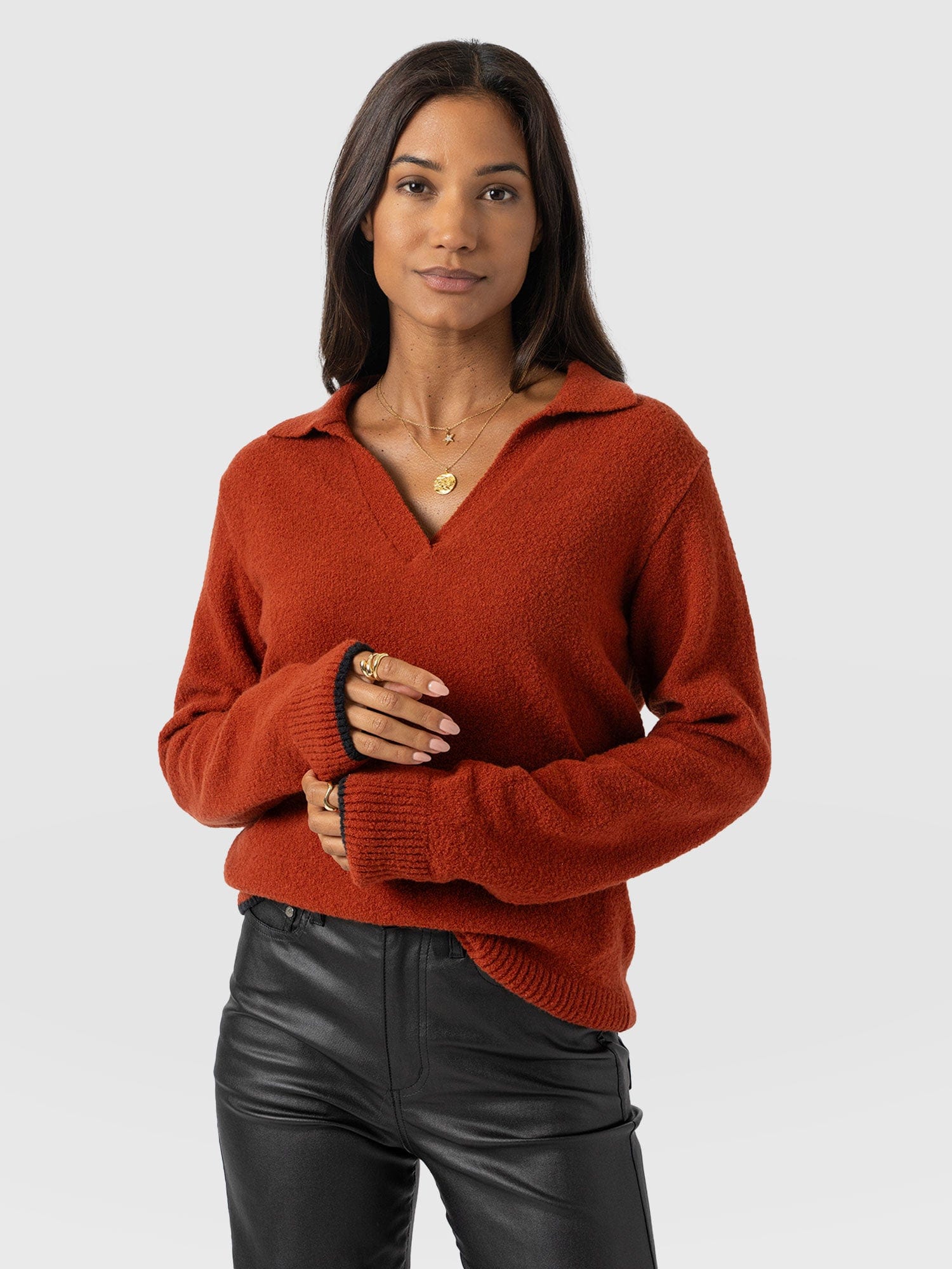 Delphi Polo Knit - Burnt Orange - Women's T-shirts | Saint + Sofia® USA